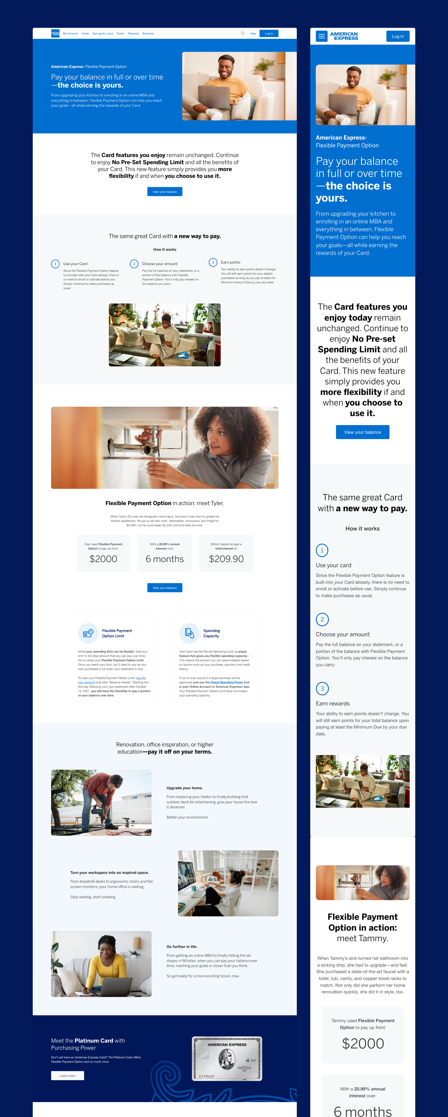 American Expresse Flexible Payment Option desktop and mobile version