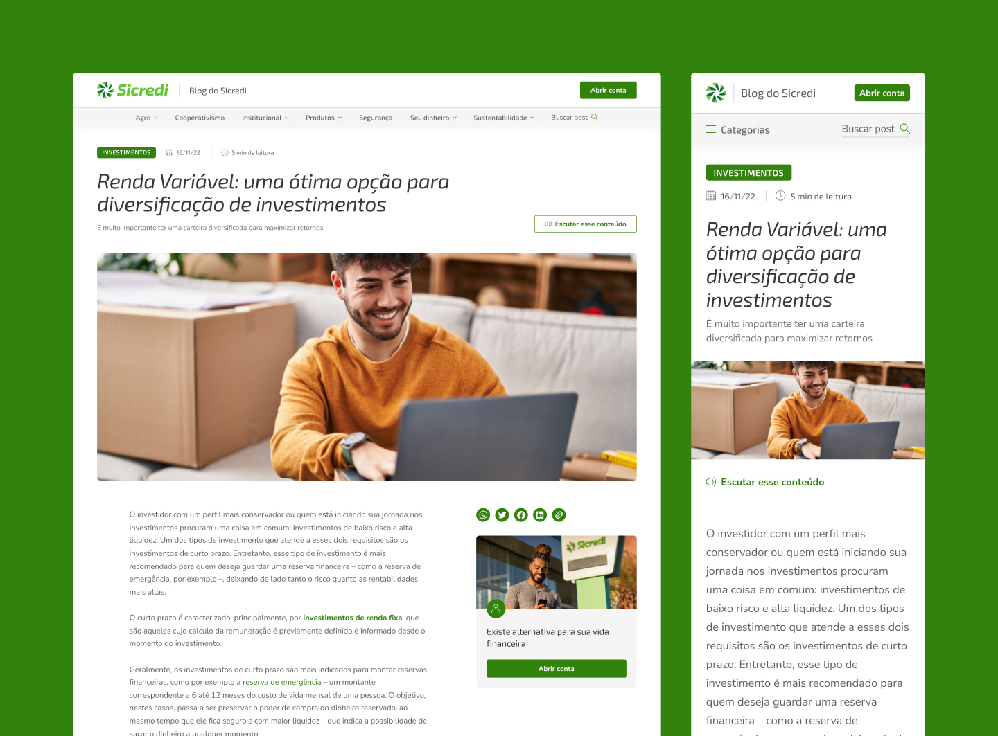 Blog do Sicredi (Sicredi Blog) post page